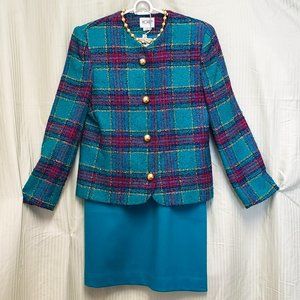 🍁Versatile two piece Teal colored Koret Blazer Jacket with Matching Skirt.